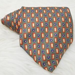 Vintage Fossil Sage Green & Orange Geometric Print Silk Neck Tie Classic